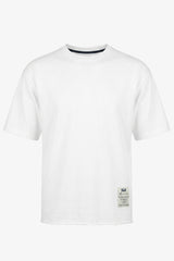 T-shirt blanc pour homme, coupe décontractée, bords francs, mélange de coton, col rond
