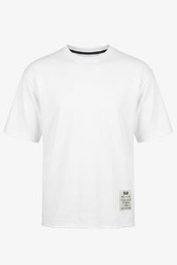 T-shirt blanc pour homme, coupe décontractée, bords francs, mélange de coton, col rond