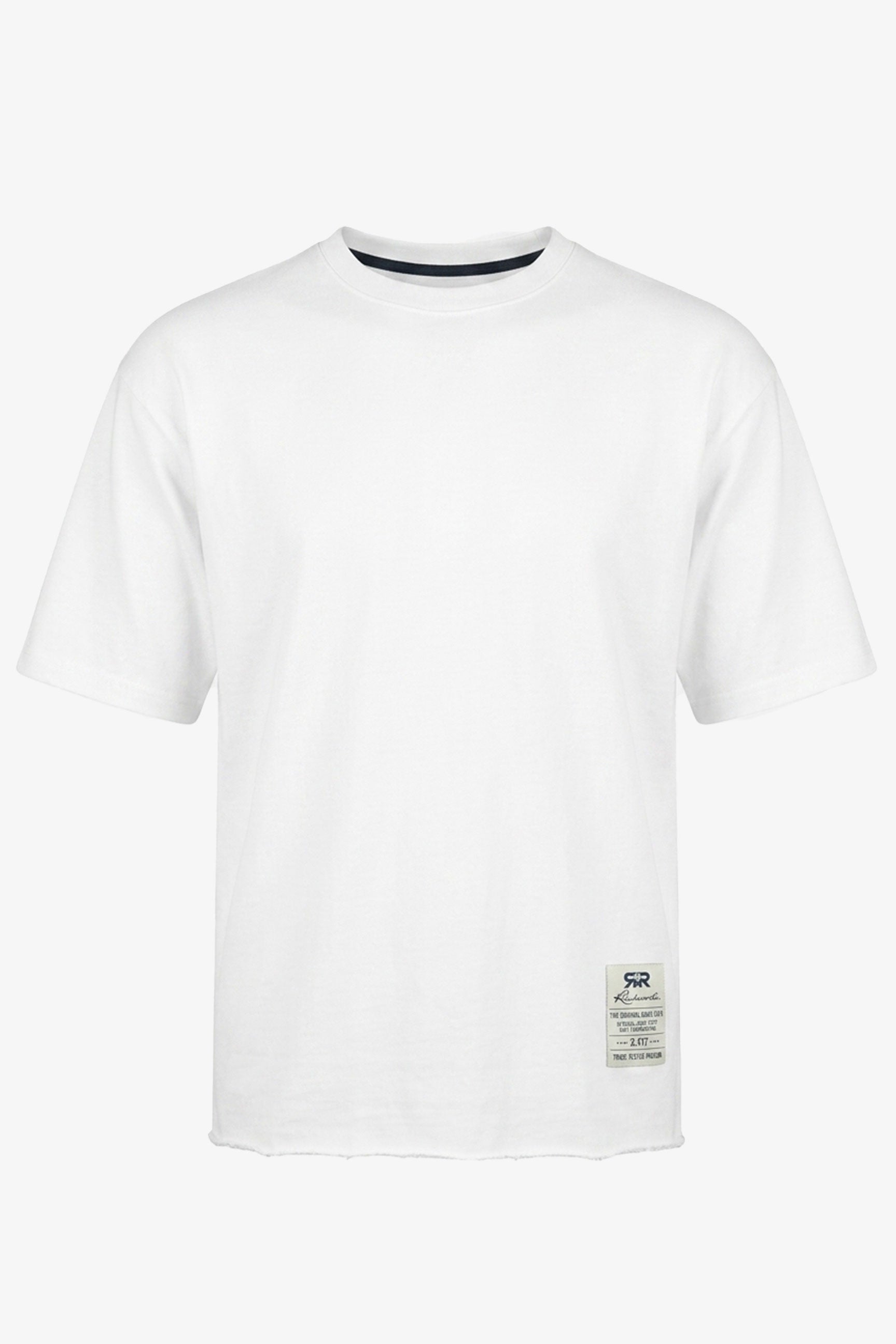 T-shirt blanc pour homme, coupe décontractée, bords francs, mélange de coton, col rond