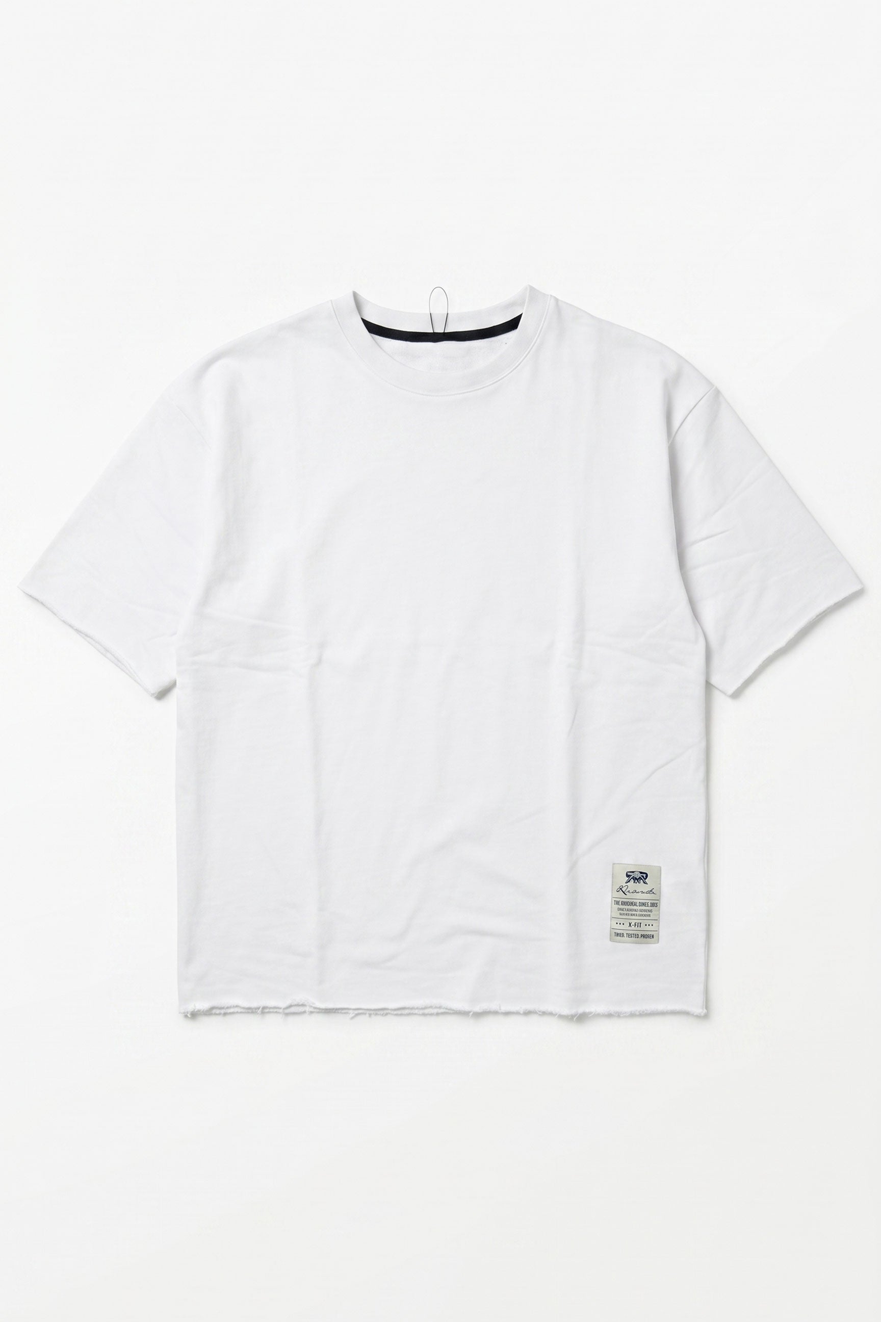 T-shirt blanc pour homme, coupe décontractée, bords francs, mélange de coton, col rond