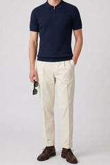 Polo zippé en maille marine pour homme