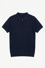 Polo zippé en maille marine pour homme