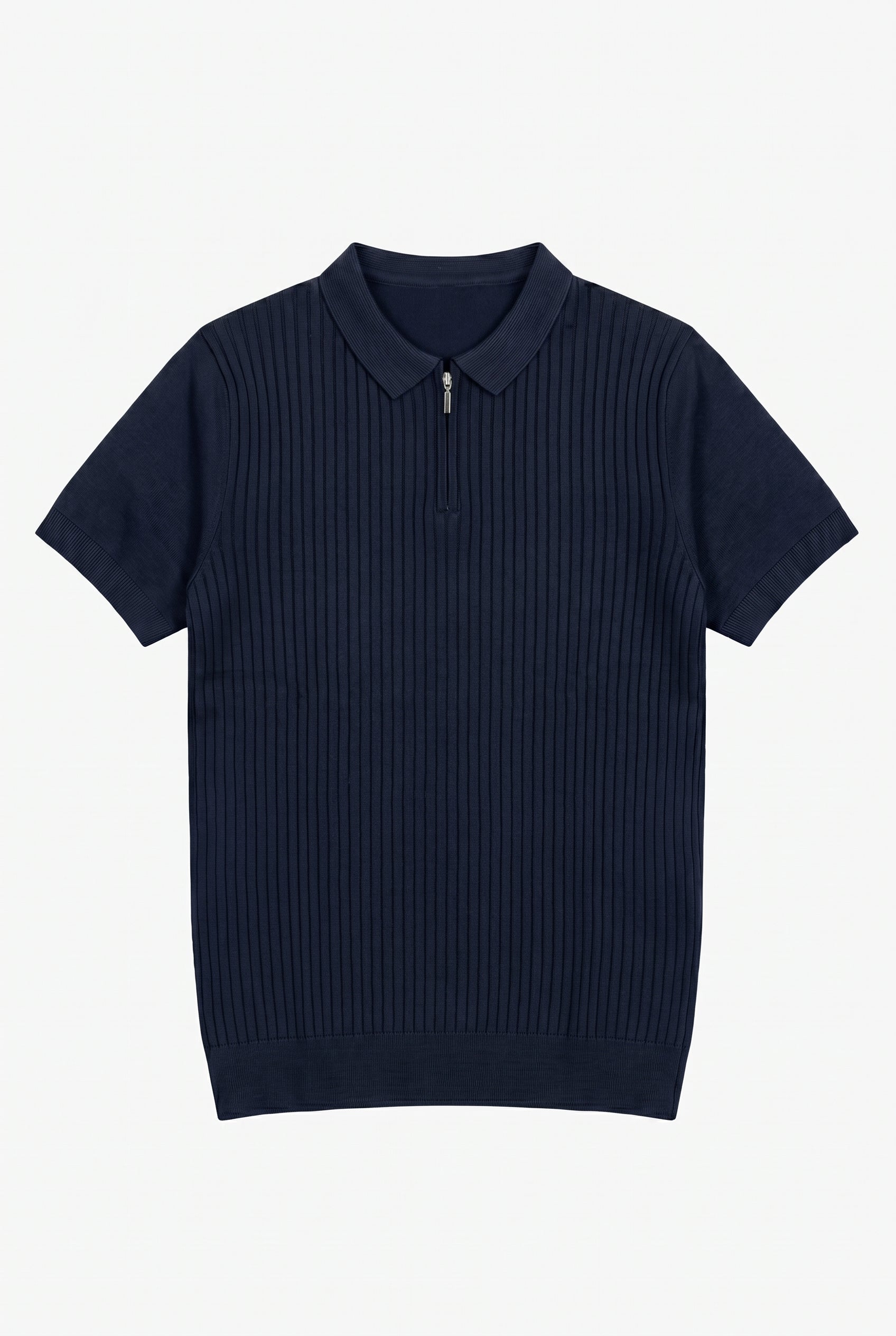 Polo zippé en maille marine pour homme