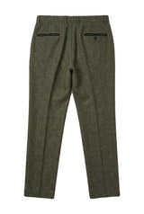 Oscar - Pantalon en tweed vert olive mélangé laine pour homme