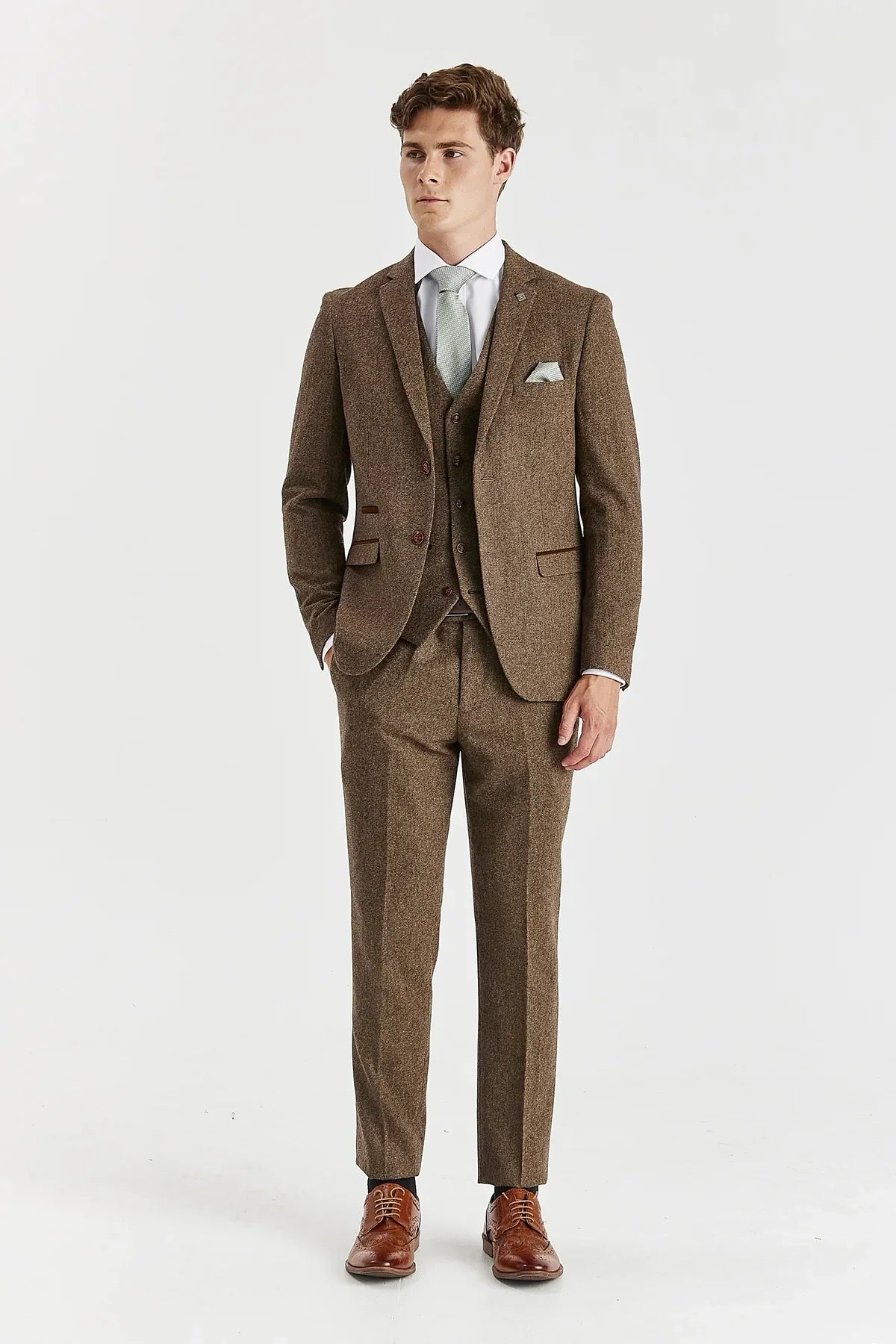 Oscar - Costume trois pièces pour homme en tweed de laine mélangée marron