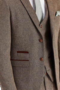 Oscar - Costume trois pièces pour homme en tweed de laine mélangée marron