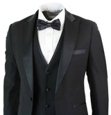 Paul Andrew Regent Black - Mens 3 Piece Black Classic Satin Tuxedo Dinner Suit Tailored Fit Wedding Prom