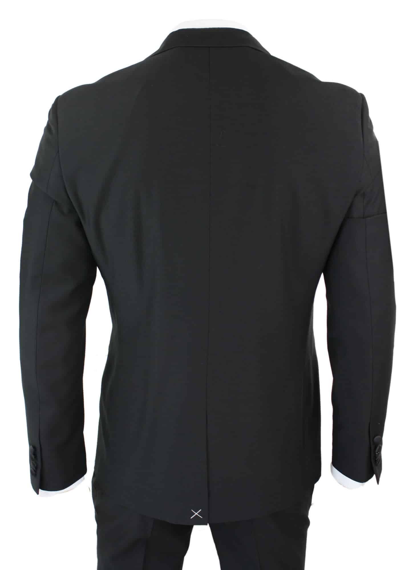 Paul Andrew Regent Black - Mens 3 Piece Black Classic Satin Tuxedo Dinner Suit Tailored Fit Wedding Prom