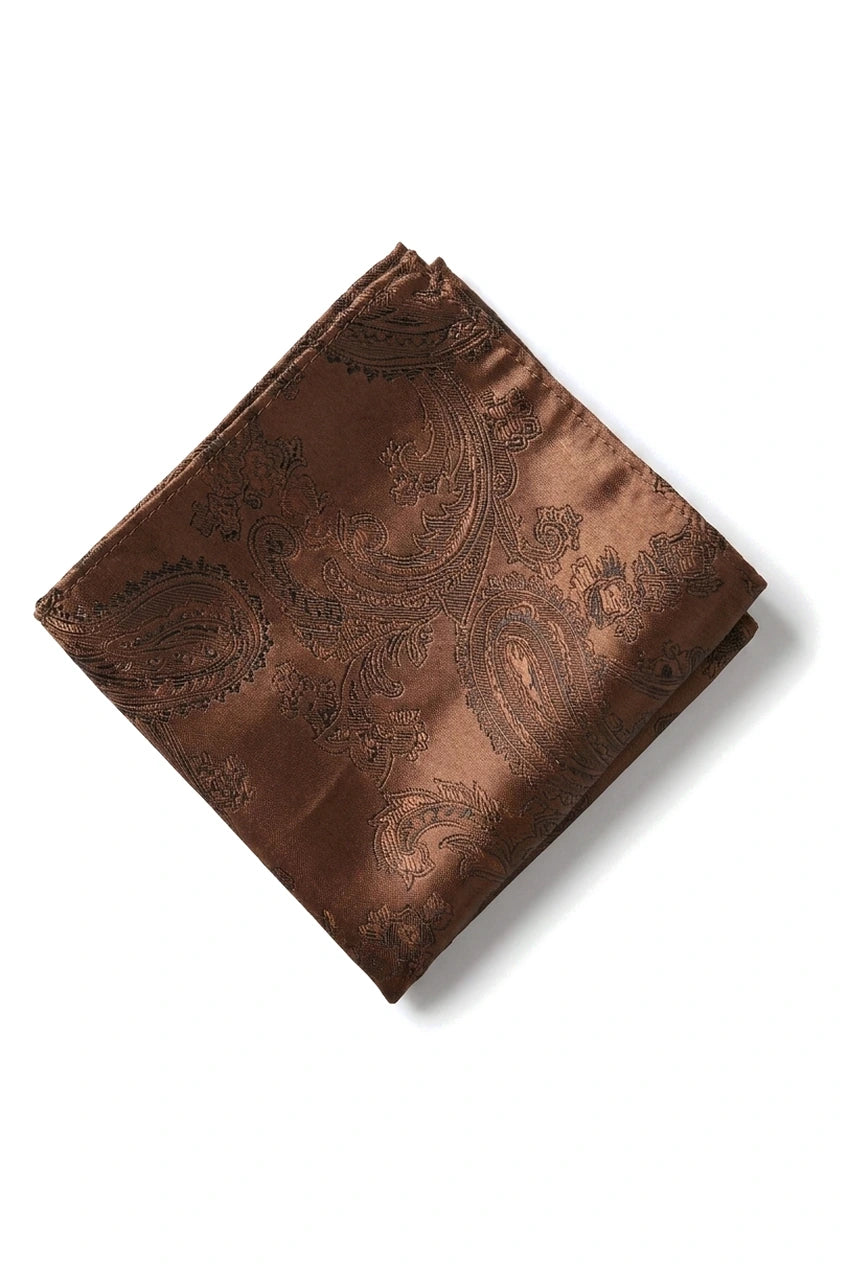 Cravate marron à motif cachemire, coffret cadeau avec pochette, boutons de manchette et cravate en satin fleuri
