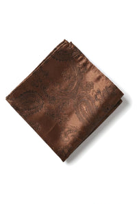 Cravate marron à motif cachemire, coffret cadeau avec pochette, boutons de manchette et cravate en satin fleuri