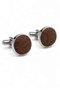 Cravate marron à motif cachemire, coffret cadeau avec pochette, boutons de manchette et cravate en satin fleuri