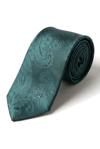 Cravate verte à motif cachemire, pochette, boutons de manchette, coffret cadeau en satin fleuri