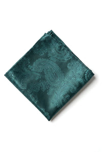 Cravate verte à motif cachemire, pochette, boutons de manchette, coffret cadeau en satin fleuri