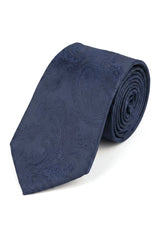 Cravate bleu marine à motif cachemire, coffret cadeau avec pochette, boutons de manchette et cravate en satin fleuri