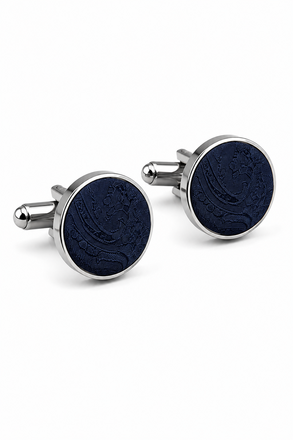 Cravate bleu marine à motif cachemire, coffret cadeau avec pochette, boutons de manchette et cravate en satin fleuri