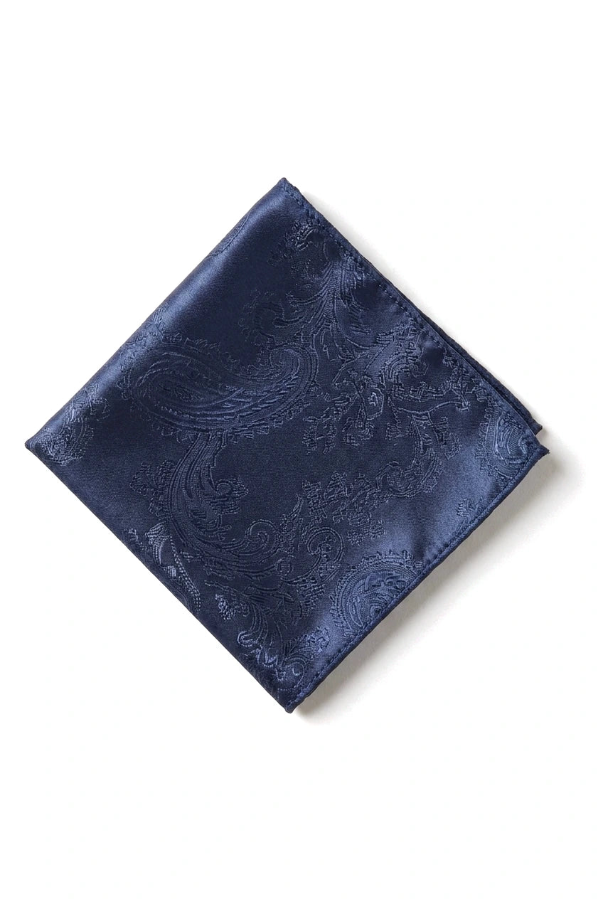Cravate bleu marine à motif cachemire, coffret cadeau avec pochette, boutons de manchette et cravate en satin fleuri