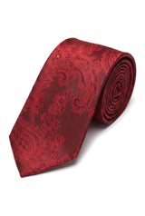 Cravate rouge à motif cachemire, coffret cadeau avec pochette, boutons de manchette et cravate en satin fleuri