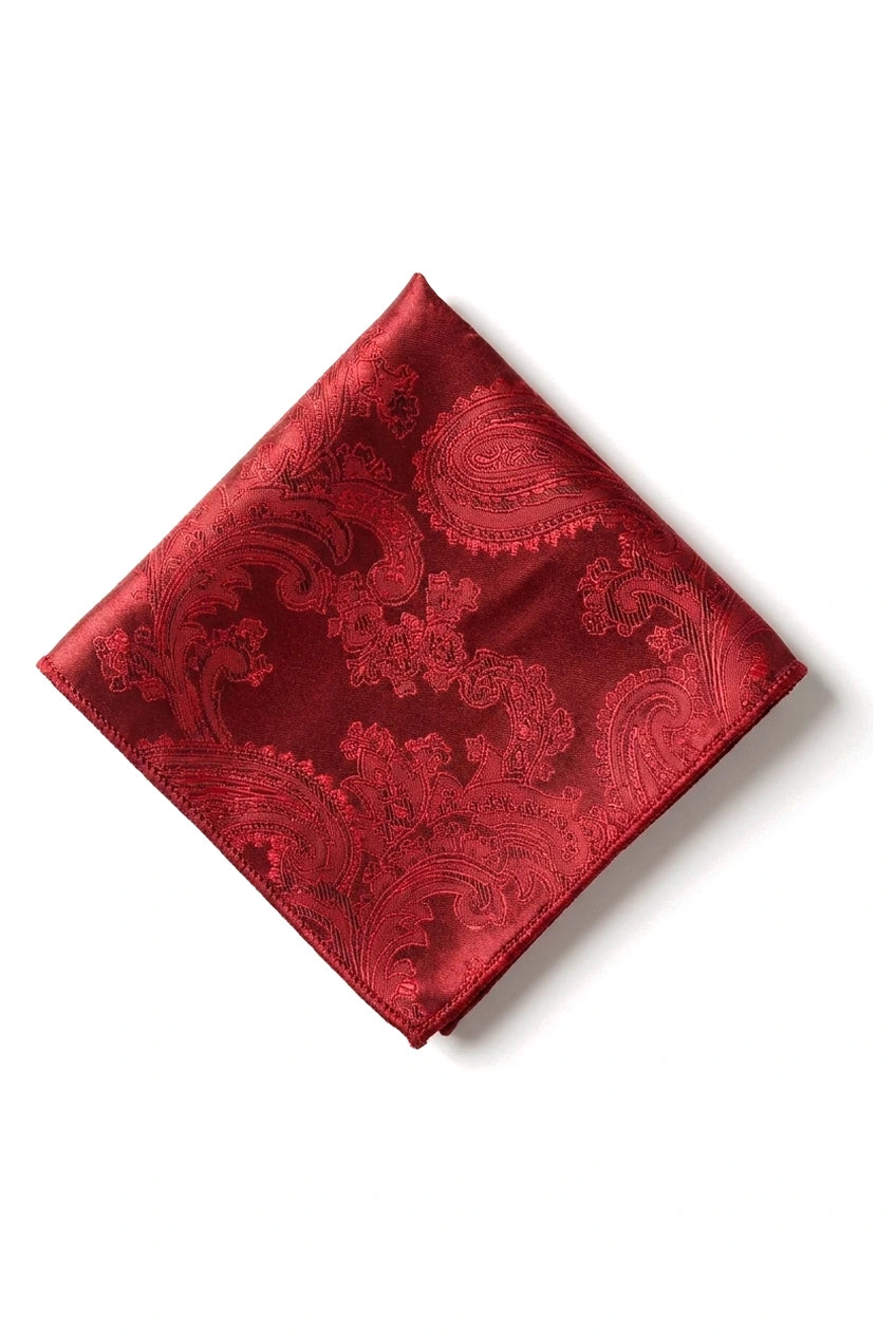 Cravate rouge à motif cachemire, coffret cadeau avec pochette, boutons de manchette et cravate en satin fleuri