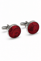 Cravate rouge à motif cachemire, coffret cadeau avec pochette, boutons de manchette et cravate en satin fleuri