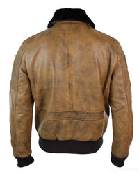Mens Aviator Flying Pilot Bomber Jacket Vintage Tan Removable Black Fur Collar-Brown