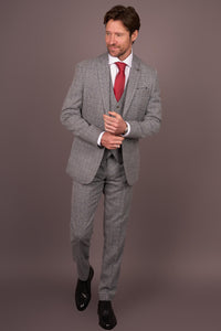 Costume trois pièces pour homme, gris à carreaux classiques, coupe ajustée