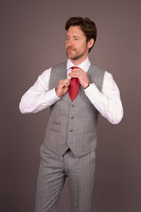 Costume trois pièces pour homme, gris à carreaux classiques, coupe ajustée