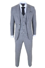 Costume trois pièces pour homme, gris à carreaux classiques, coupe ajustée