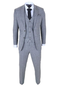 Costume trois pièces pour homme, gris à carreaux classiques, coupe ajustée