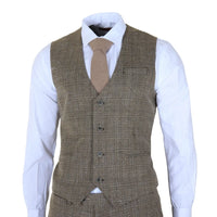 Costume trois pièces pour homme, marron clair, à carreaux classiques, coupe ajustée