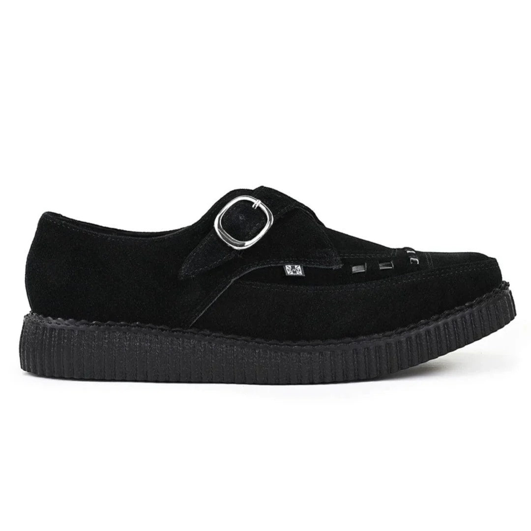 Chaussures à plateforme à boucle en daim noir pointu Creeper