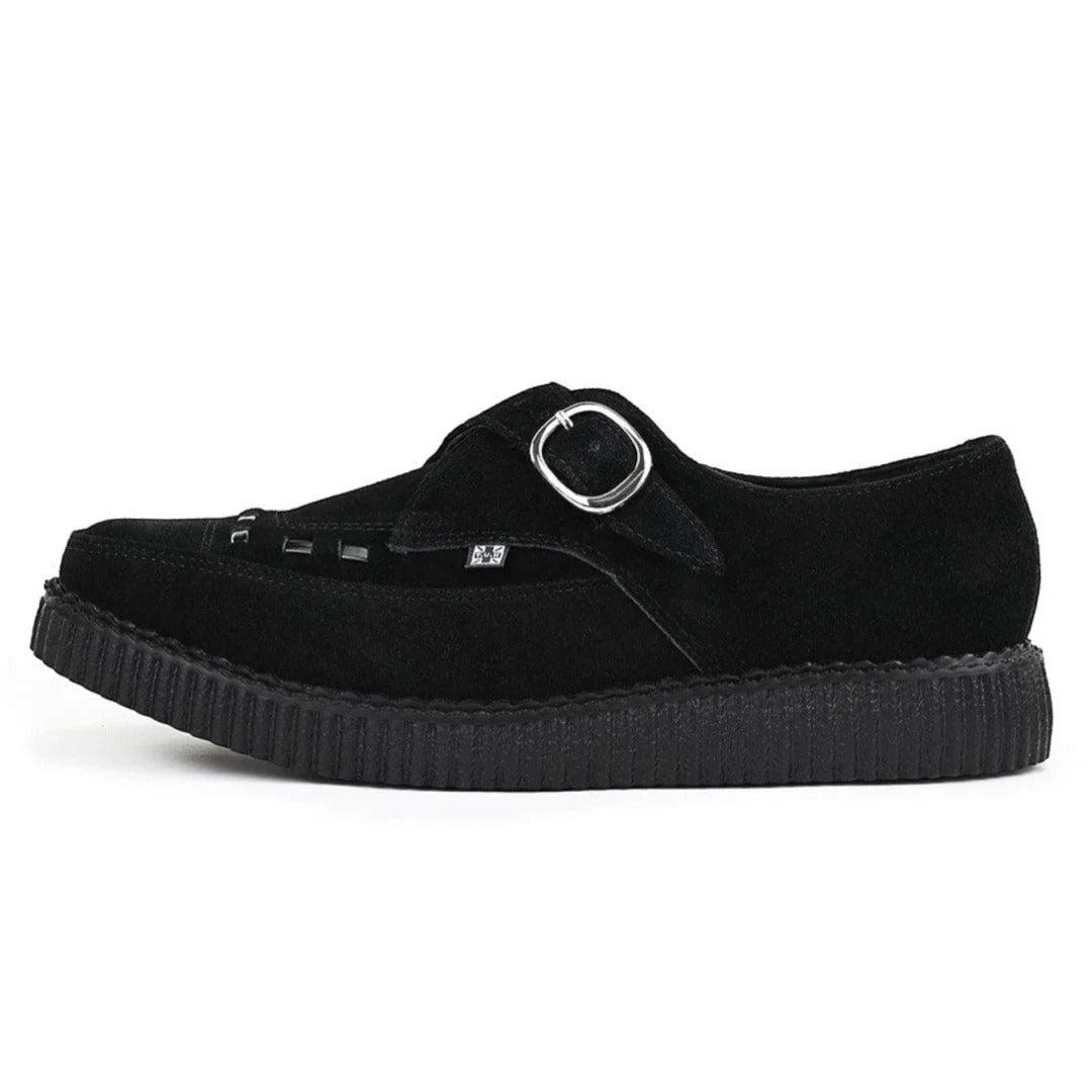 Chaussures à plateforme à boucle en daim noir pointu Creeper