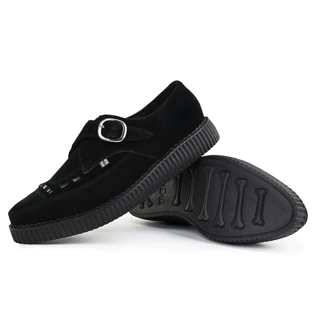 Chaussures à plateforme à boucle en daim noir pointu Creeper