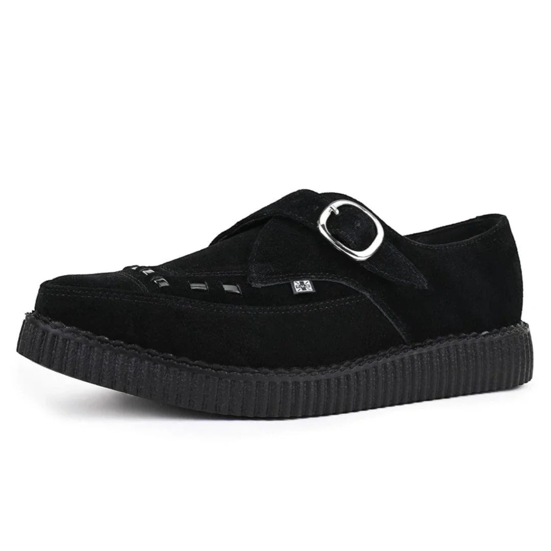 Chaussures à plateforme à boucle en daim noir pointu Creeper