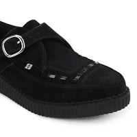 Chaussures à plateforme à boucle en daim noir pointu Creeper