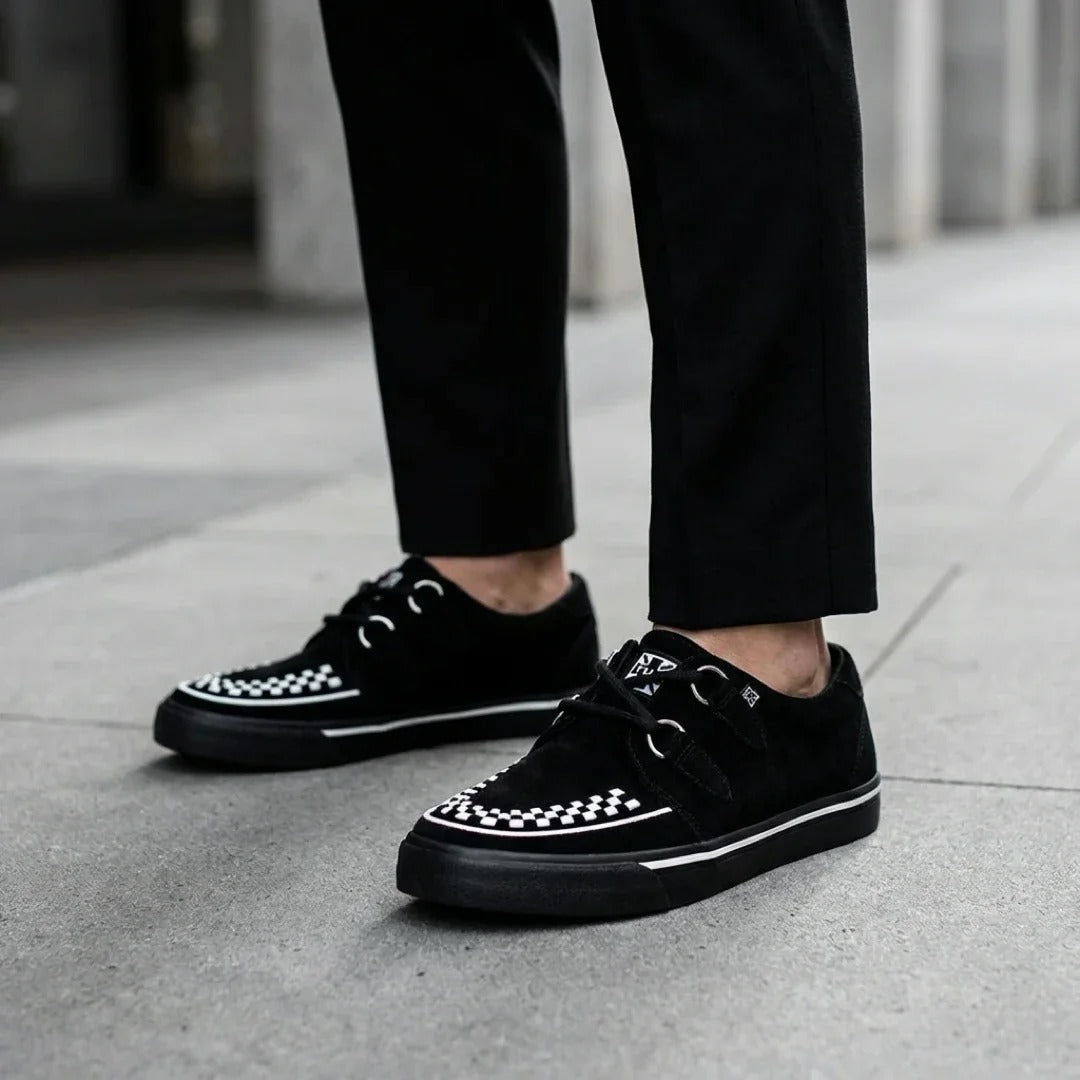 Baskets Creeper pointues à plateforme en daim noir et blanc