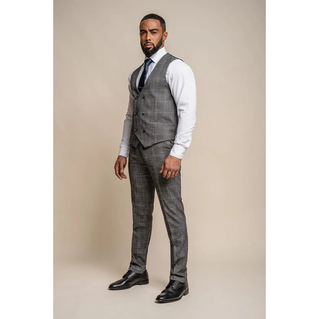 Power - Men's Grey Check Slim Fit Waistcoat
