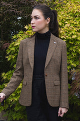 Ralph - Blazer en tweed marron pour femme, coupe ajustée
