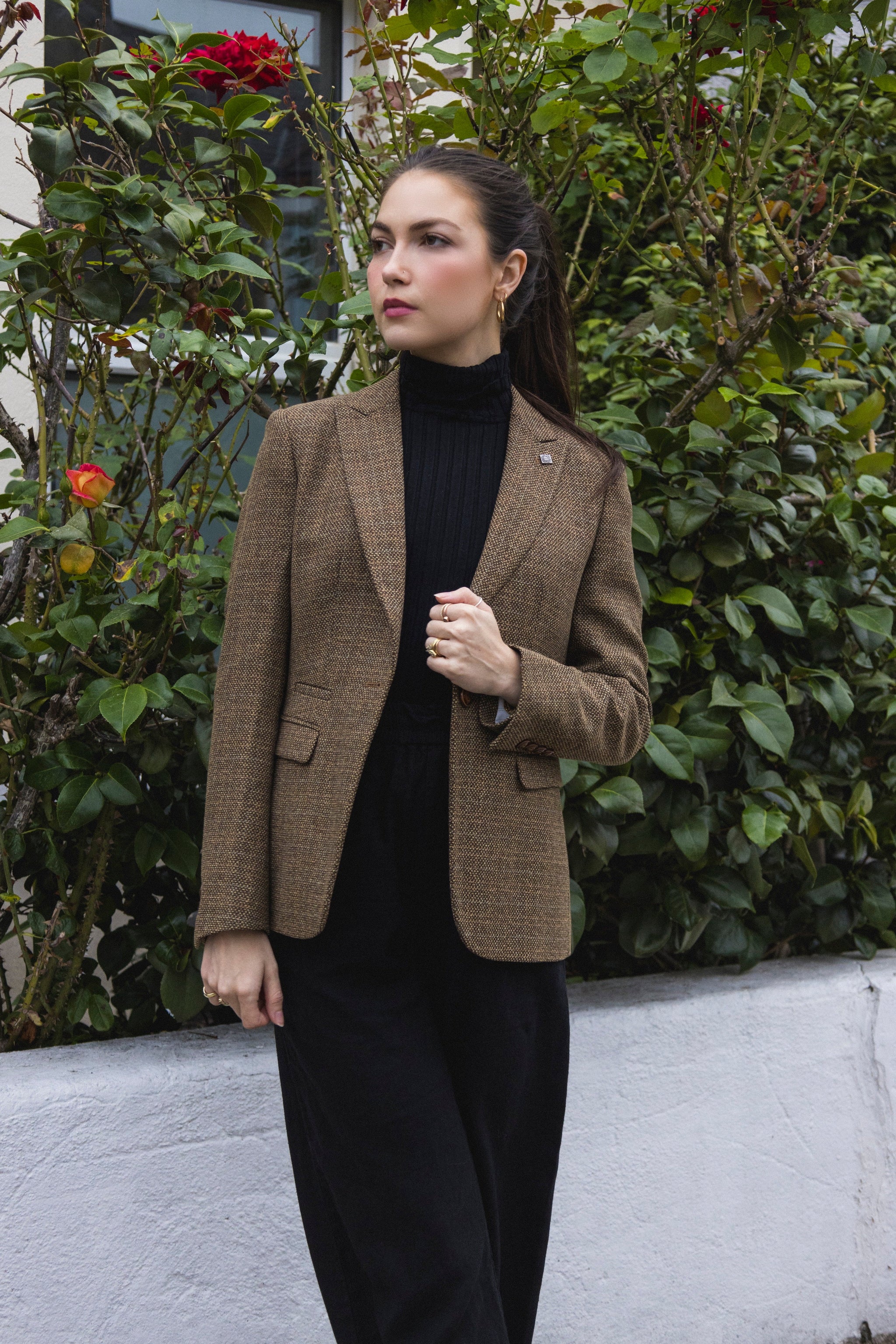 Ralph - Blazer en tweed marron pour femme, coupe ajustée