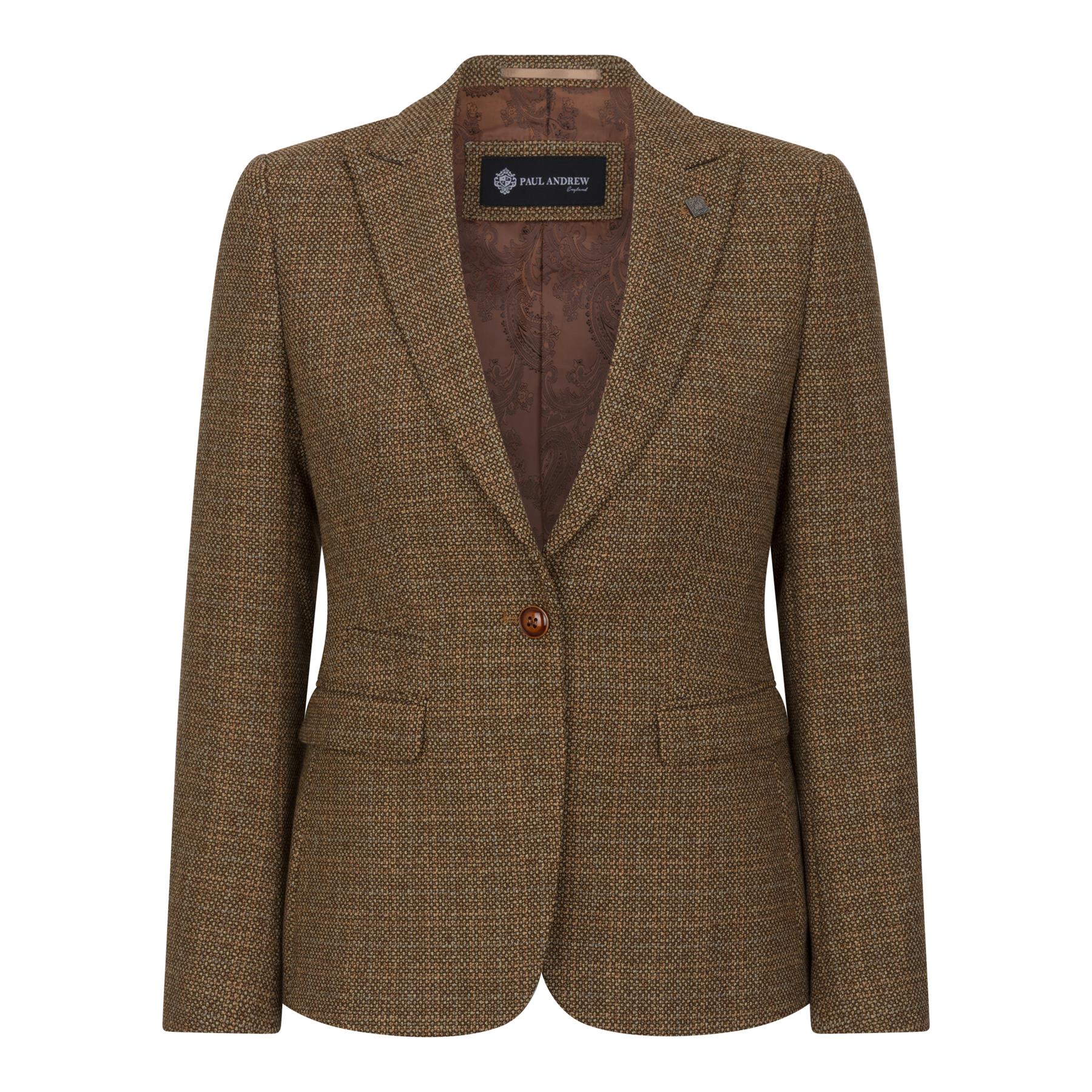 Ralph - Blazer en tweed marron pour femme, coupe ajustée