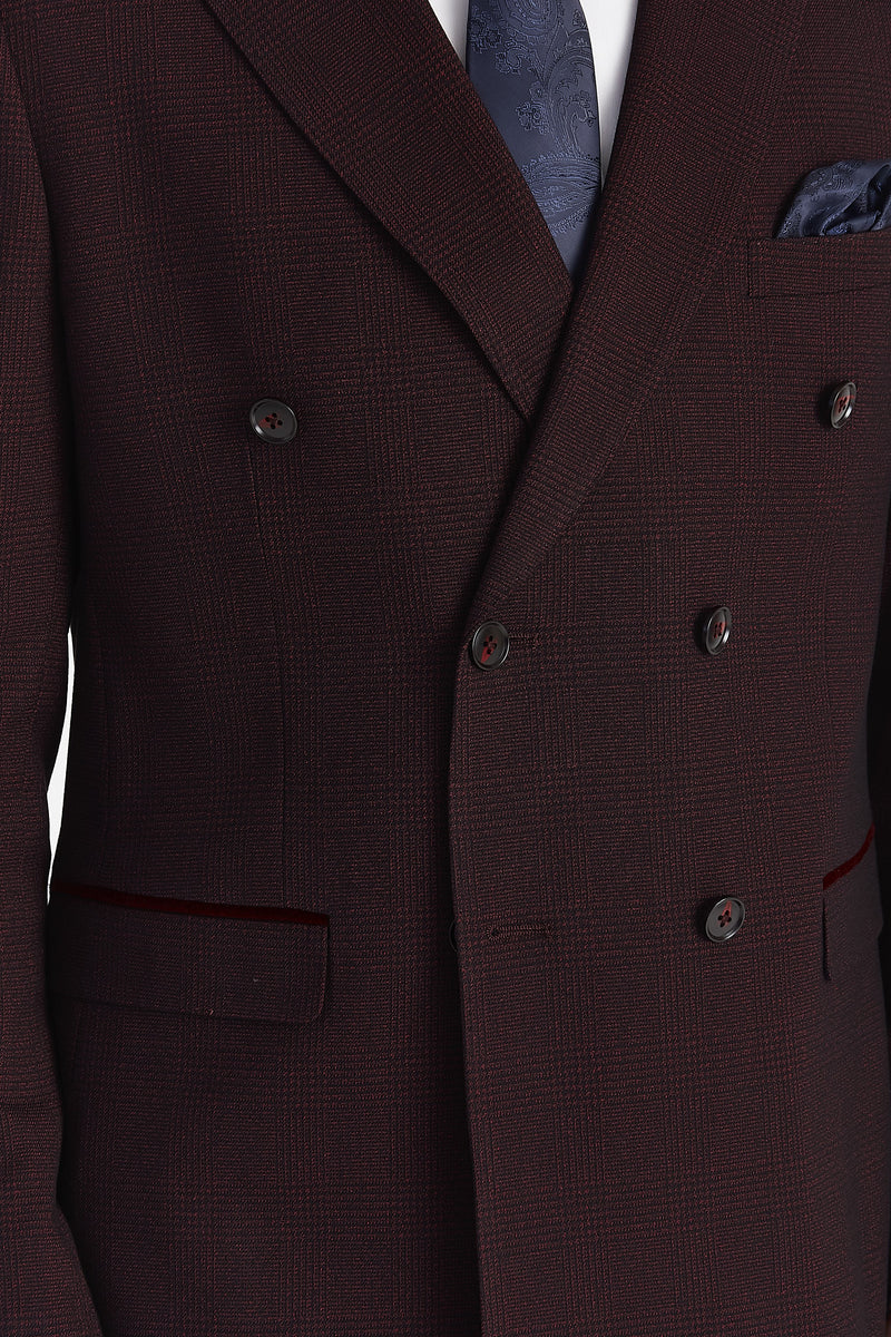 Regent - Blazer croisé à carreaux Brugundy pour homme