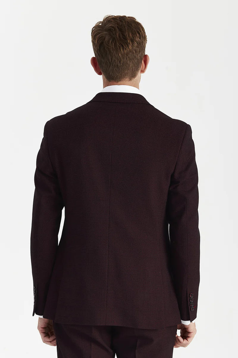 Regent - Blazer croisé à carreaux Brugundy pour homme