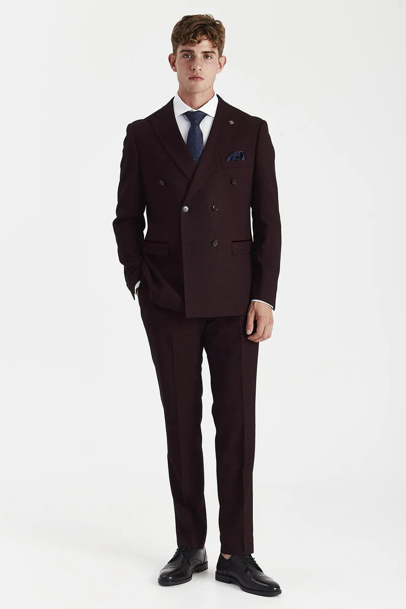 Regent - Blazer croisé à carreaux Brugundy pour homme