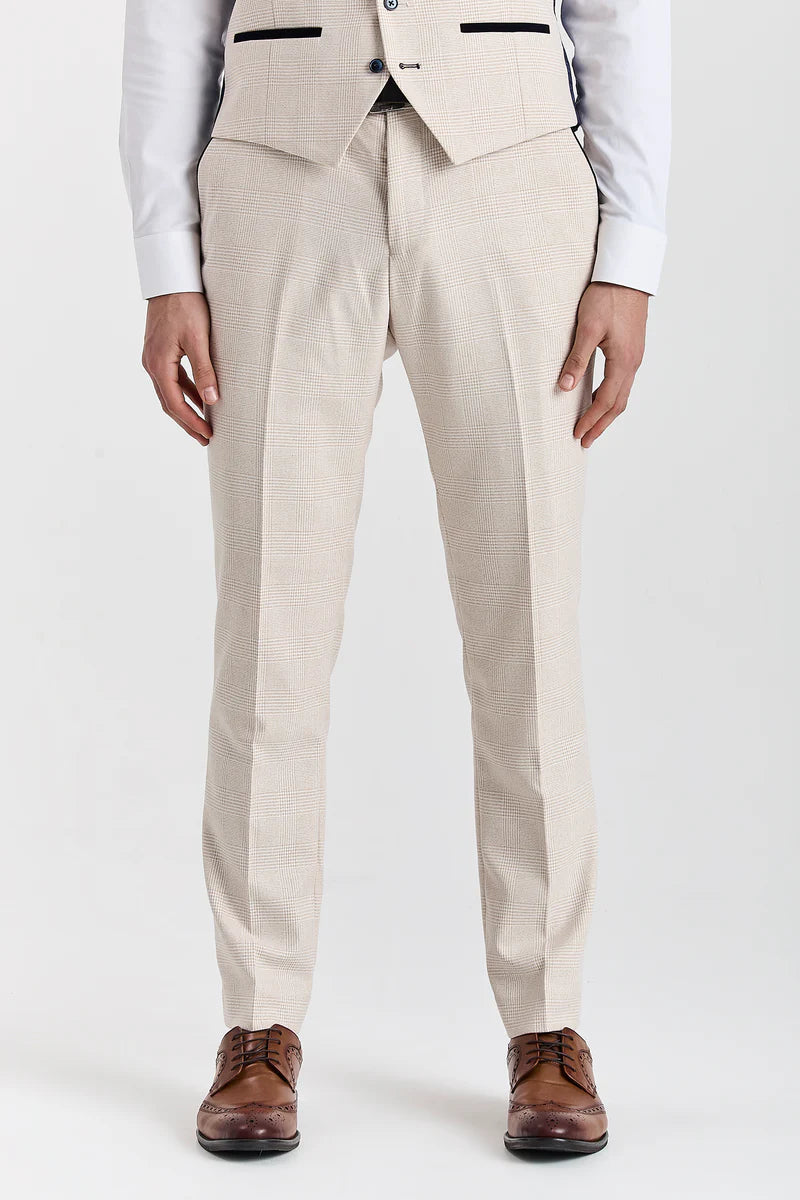 Regent - Costume de mariage trois pièces à carreaux crème pour homme