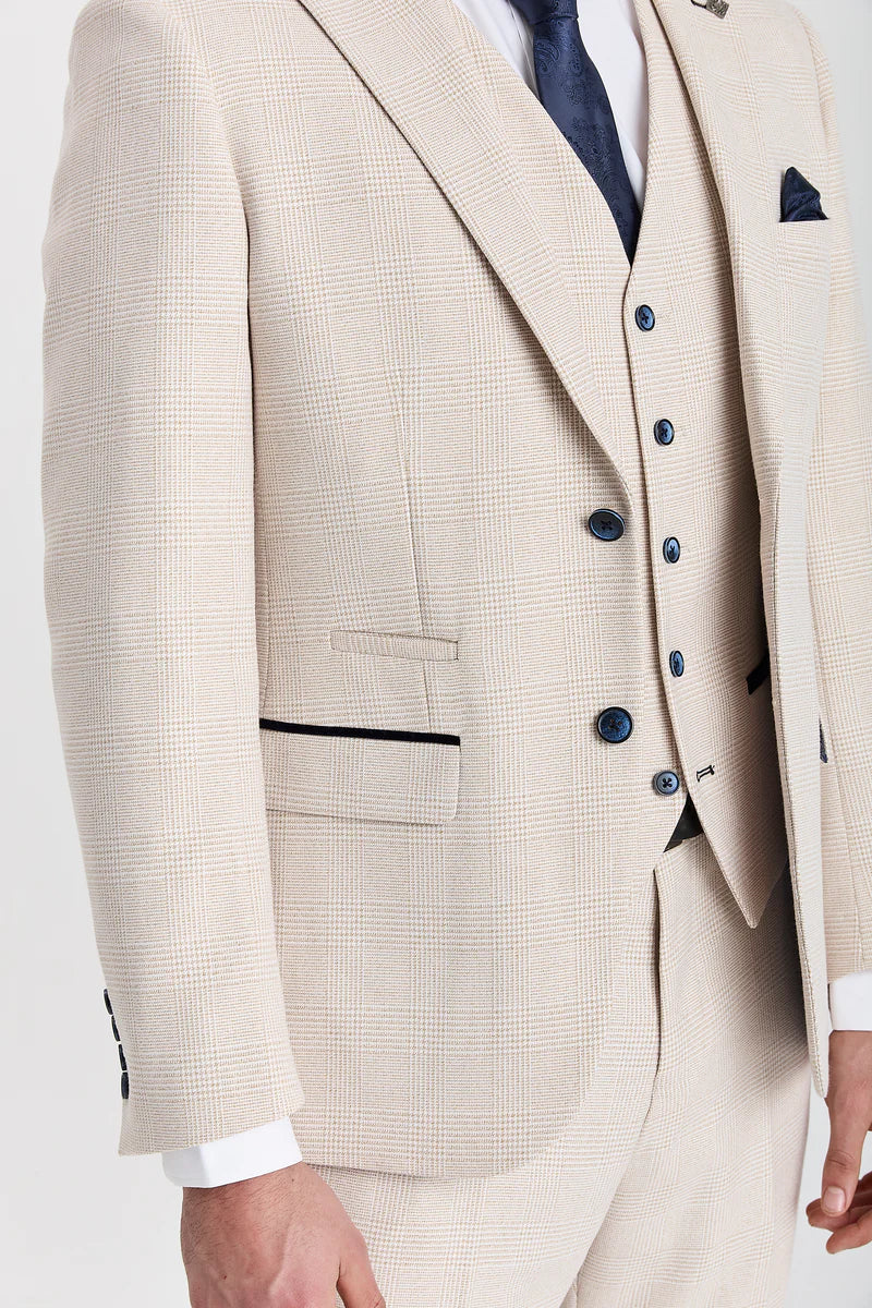 Regent - Costume de mariage trois pièces à carreaux crème pour homme