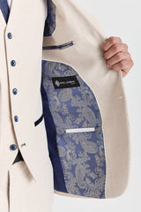 Regent - Costume de mariage trois pièces à carreaux crème pour homme