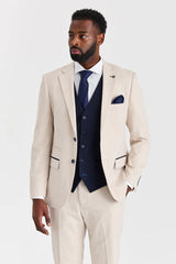 Costume à carreaux crème Regent avec gilet contrastant bleu marine Regent