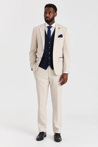 Costume à carreaux crème Regent avec gilet contrastant bleu marine Regent