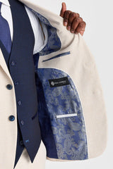 Costume à carreaux crème Regent avec gilet contrastant bleu marine Regent