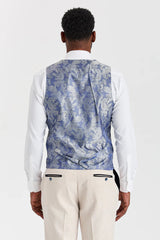 Costume à carreaux crème Regent avec gilet contrastant bleu marine Regent