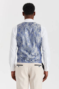 Costume à carreaux crème Regent avec gilet contrastant bleu marine Regent